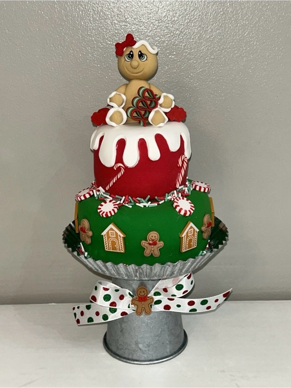Holiday Gingerbread Tiered Fake Cake - Red & Green Handmade